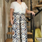 Pantalon fluide grande taille motif bohème bleu