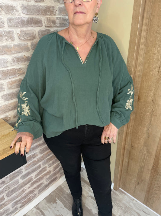 Blouse verte gaze de coton