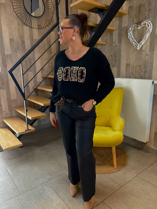 Pantalon simili cuir noir
