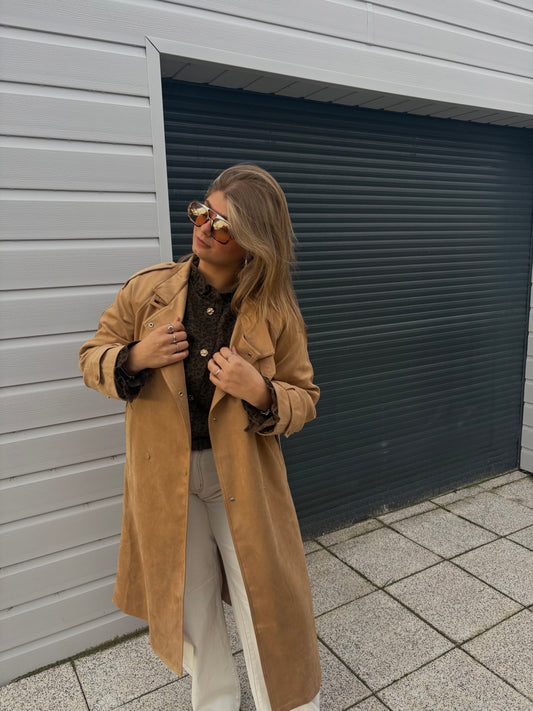Veste longue en suédine camel