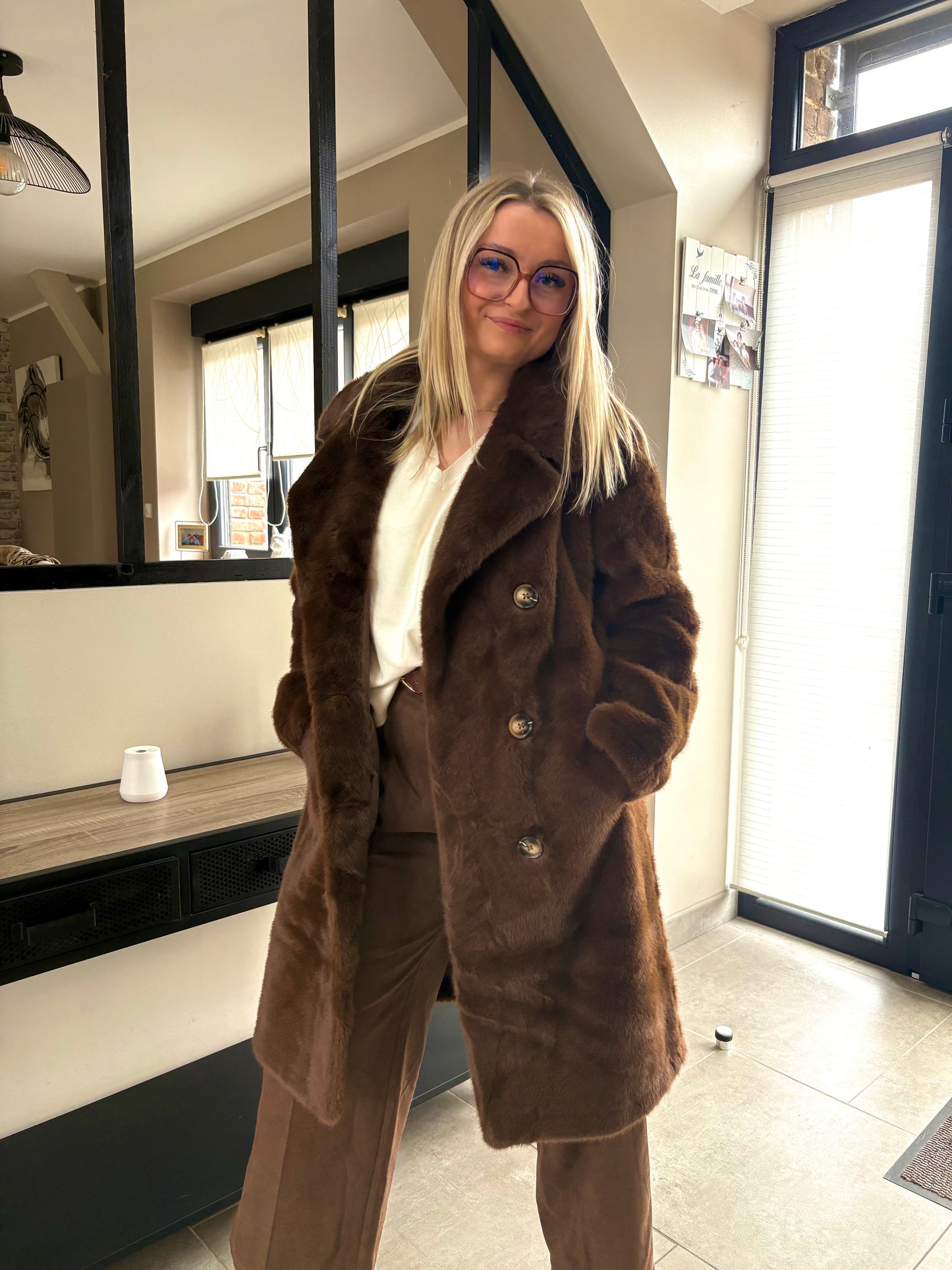 Manteau long fourrure chocolat