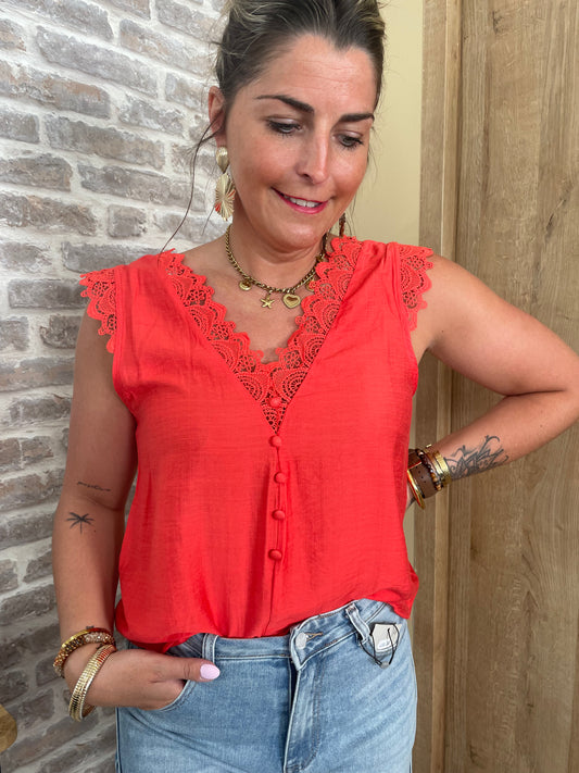 Top orange sanguine broderie