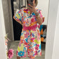 Robe longue à motifs fushia