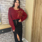 Pull bordeaux fleur sequin