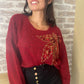 Pull bordeaux fleur sequin