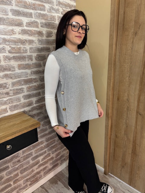 Pull sans manche gris