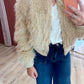 Veste bomber en fausse fourrure beige