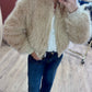 Veste bomber en fausse fourrure beige