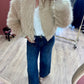 Veste bomber en fausse fourrure beige
